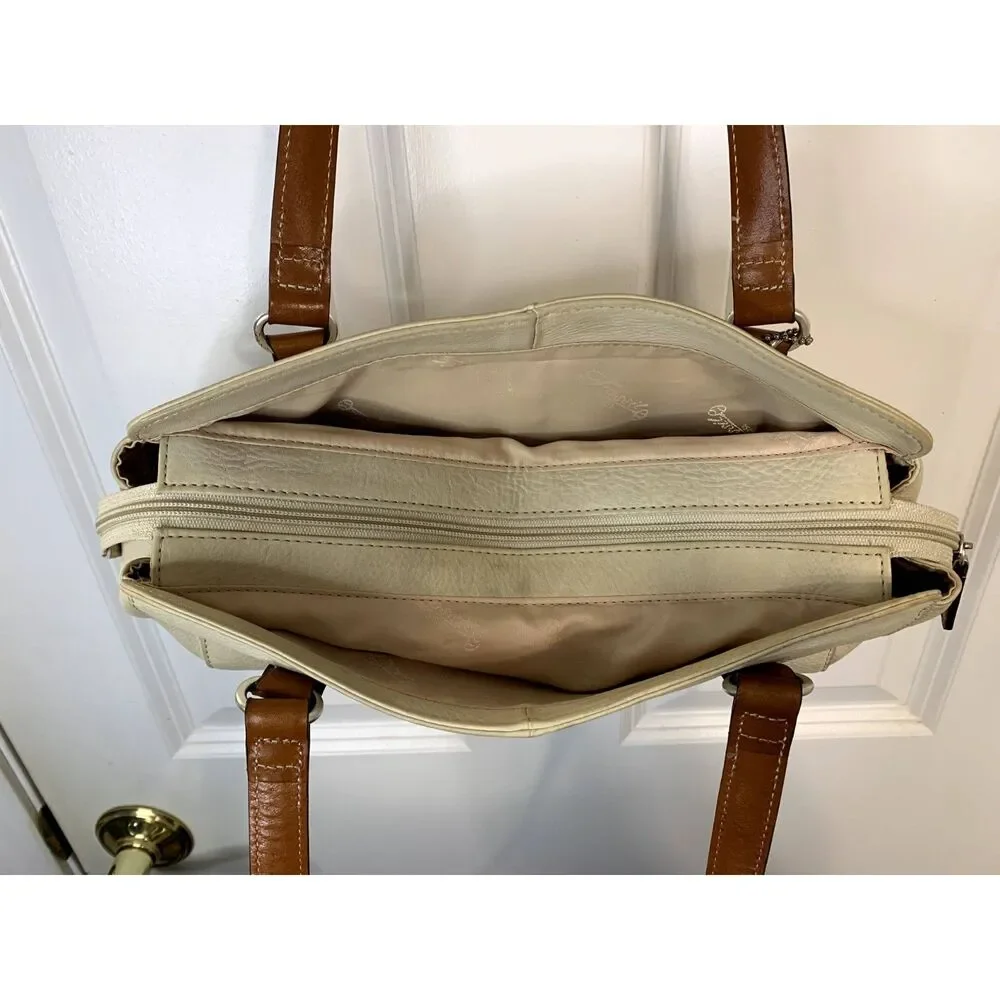 Fossil Cream Shoulder Bag with Brown Handles